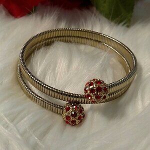 White House Black Market Goldtone Wrap Bangle Bracelet With Red Rhinestones